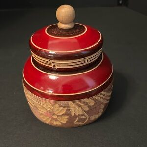 Beautiful Carved Souvenir/Trinket Box - red, burgundy & natural wood colors